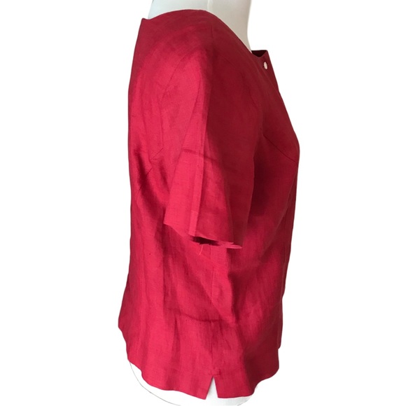 Vintage red linen square neck button down blouse - Picture 2 of 6